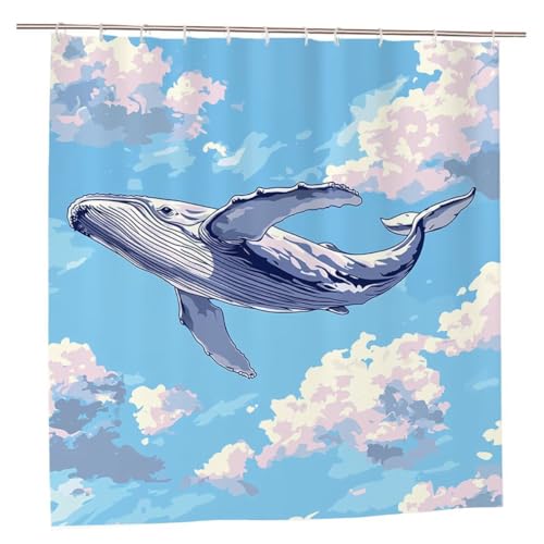Duschvorhang Blau Duschvorhang 180x180 Duschrollo Wal Duschvorhänge mit Gewicht Wasserdicht Shower Curtains Waschbar Polyester Duschvorhänge mit 12 Haken Badezimmer Deko Geschenke für Frauen A-44 von Ciooyxee