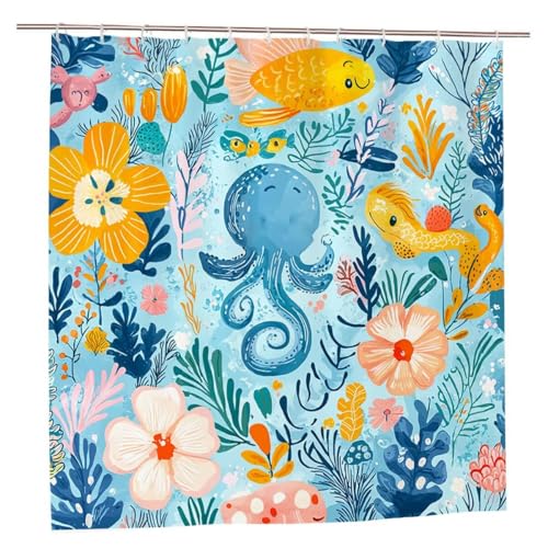 Duschvorhang Blau Duschvorhang 180x220 Duschrollo Anlage Duschvorhänge mit Gewicht Wasserdicht Shower Curtains Waschbar Polyester Duschvorhänge mit 12 Haken Badezimmer Deko Geschenke für Frauen A-70 von Ciooyxee