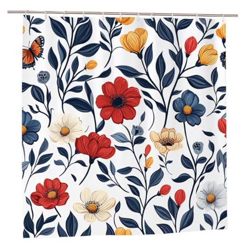 Duschvorhang Blumen Duschvorhang 180x180 Duschrollo Anlage Duschvorhänge mit Gewicht Wasserdicht Shower Curtains Waschbar Polyester Stoff Duschvorhänge mit 12 Haken Deko Geschenke für Frauen A-36 von Ciooyxee