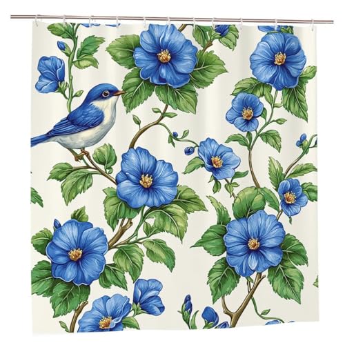 Duschvorhang Blumen Duschvorhang 180x200 Duschrollo Vogel Duschvorhänge mit Gewicht Wasserdicht Shower Curtains Waschbar Polyester Duschvorhänge mit 12 Haken Badezimmer Deko Geschenke für Frauen A-34 von Ciooyxee