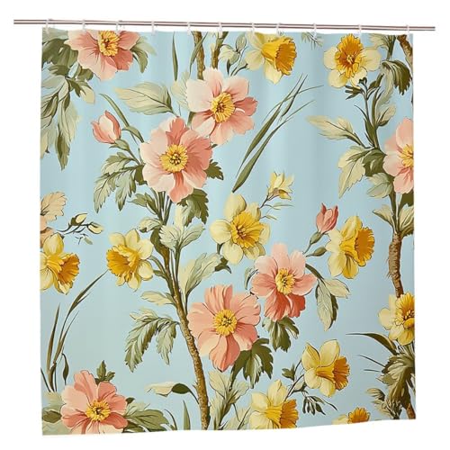 Duschvorhang Blumen Duschvorhang 180x220 Duschrollo Anlage Duschvorhänge mit Gewicht Wasserdicht Shower Curtains Waschbar Polyester Stoff Duschvorhänge mit 12 Haken Deko Geschenke für Frauen A-16 von Ciooyxee