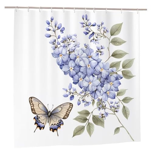Duschvorhang Blumen Duschvorhang 200x180 Duschrollo Schmetterling Duschvorhänge mit Gewicht Wasserdicht Shower Curtains Waschbar Polyester Duschvorhänge mit 12 Haken Deko Geschenke für Frauen A-64 von Ciooyxee