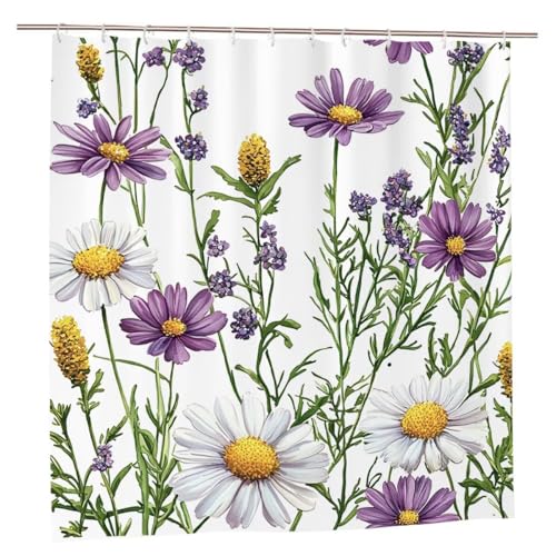 Duschvorhang Blumen Duschvorhang 240x200 Duschrollo Anlage Duschvorhänge mit Gewicht Wasserdicht Shower Curtains Waschbar Polyester Stoff Duschvorhänge mit 12 Haken Deko Geschenke für Frauen A-72 von Ciooyxee