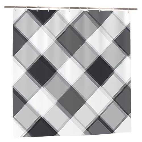 Duschvorhang Gitter Duschvorhang 200x180 Duschrollo Modern Duschvorhänge mit Gewicht Wasserdicht Shower Curtains Waschbar Polyester Stoff Duschvorhänge mit 12 Haken Deko Geschenke für Frauen A-74 von Ciooyxee