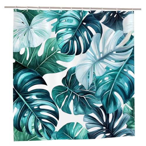 Duschvorhang Grün Duschvorhang 180x180 Duschrollo Blatt Duschvorhänge mit Gewicht Wasserdicht Shower Curtains Waschbar Polyester Duschvorhänge mit 12 Haken Badezimmer Deko Geschenke für Frauen A-06 von Ciooyxee