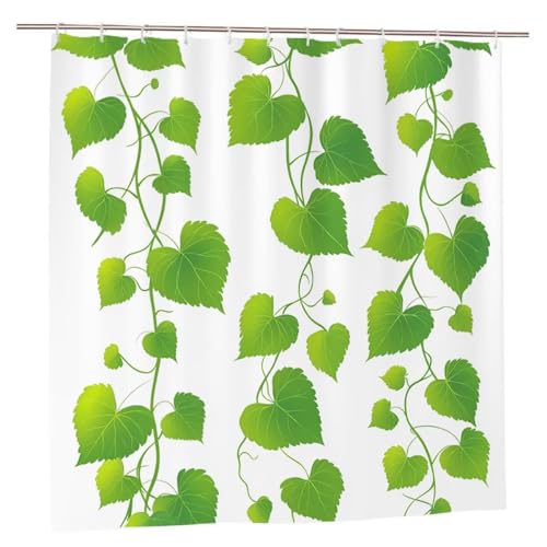 Duschvorhang Grün Duschvorhang 180x220 Duschrollo Blatt Duschvorhänge mit Gewicht Wasserdicht Shower Curtains Waschbar Polyester Duschvorhänge mit 12 Haken Badezimmer Deko Geschenke für Frauen A-66 von Ciooyxee