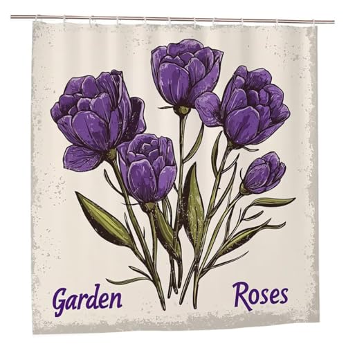 Duschvorhang Lila Duschvorhang 200x180 Duschrollo Blumen Duschvorhänge mit Gewicht Wasserdicht Shower Curtains Waschbar Polyester Duschvorhänge mit 12 Haken Badezimmer Deko Geschenke für Frauen A-08 von Ciooyxee