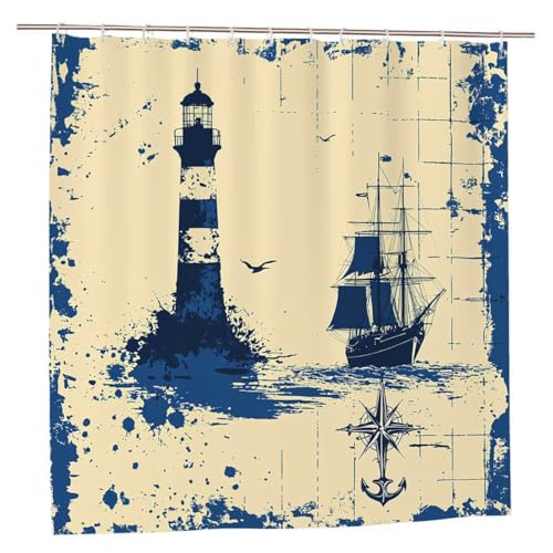 Duschvorhang Retro Duschvorhang 180x200 Duschrollo Maritim Duschvorhänge mit Gewicht Wasserdicht Shower Curtains Waschbar Polyester Stoff Duschvorhänge mit 12 Haken Deko Geschenke für Frauen A-38 von Ciooyxee