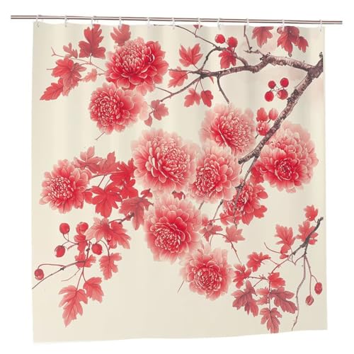 Duschvorhang Rosa Duschvorhang 180x200 Duschrollo Blumen Duschvorhänge mit Gewicht Wasserdicht Shower Curtains Waschbar Polyester Duschvorhänge mit 12 Haken Badezimmer Deko Geschenke für Frauen B-31 von Ciooyxee