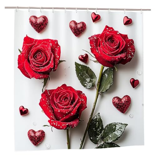 Duschvorhang Rot Duschvorhang 180x200 Duschrollo Rose Duschvorhänge mit Gewicht Wasserdicht Shower Curtains Waschbar Polyester Duschvorhänge mit 12 Haken Badezimmer Deko Geschenke für Frauen A-46 von Ciooyxee