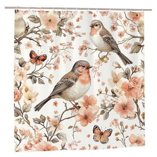 Duschvorhang Vogel Duschvorhang 180x180 Duschrollo Blumen Duschvorhänge mit Gewicht Wasserdicht Shower Curtains Waschbar Polyester Duschvorhänge mit 12 Haken Badezimmer Deko Geschenke für Frauen A-30 von Ciooyxee