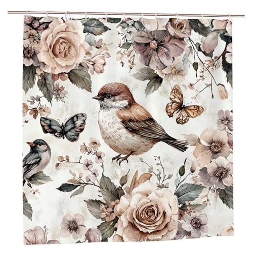 Duschvorhang Vogel Duschvorhang 240x200 Duschrollo Blumen Duschvorhänge mit Gewicht Wasserdicht Shower Curtains Waschbar Polyester Duschvorhänge mit 12 Haken Badezimmer Deko Geschenke für Frauen C-82 von Ciooyxee