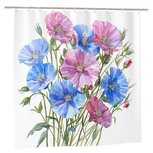 Duschvorhang Weiß Duschvorhang 180x220 Duschrollo Blumen Duschvorhänge mit Gewicht Wasserdicht Shower Curtains Waschbar Polyester Duschvorhänge mit 12 Haken Badezimmer Deko Geschenke für Frauen A-50 von Ciooyxee