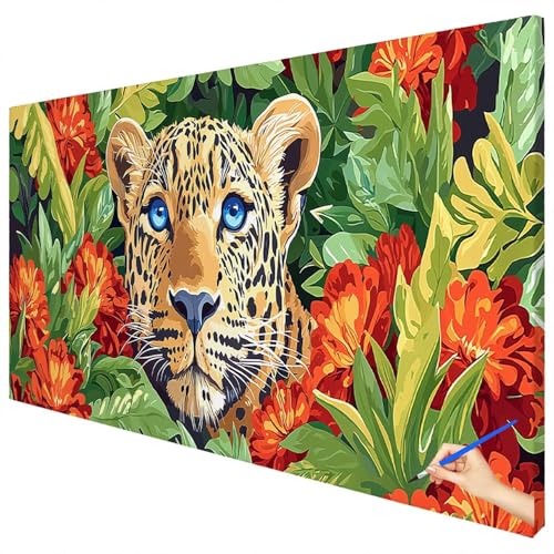Malen Nach Zahlen Erwachsene Leopard 100x40cm XXL Malen Nach Zahlen Kinder ab 10 DIY Set Erwachsene Anfänger Paint by Numbers Pflanzen Handgemalt Ölgemälde Leinwand Kit für Geschenke Herbstdeko E-29 von Ciooyxee