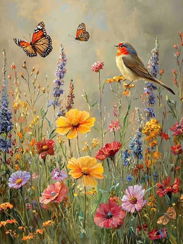 Malen Nach Zahlen Erwachsene Vogel, Malen Nach Zahlen Blume ab 7 Jahre Mädchen, Malen-Nach-Zahlen mit Pinseln Acrylfarben, DIY Paint by Numbers Ölgemälde Geschenke Zimmer Dekor Ohne Rahmen 70x90cm Q-2 von Ciooyxee