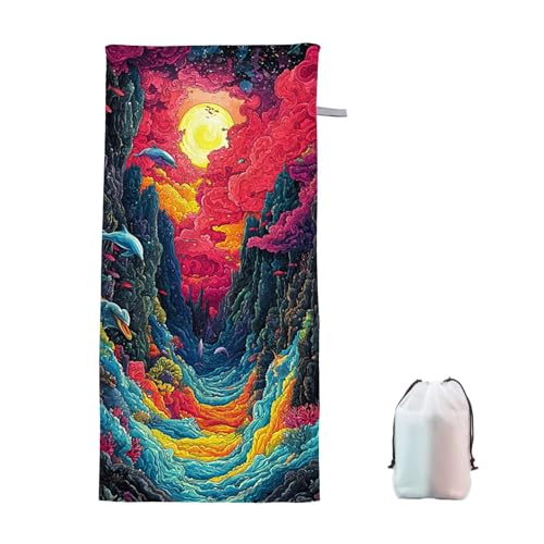 Strandtuch Abstrakt Mikrofaser Handtuch Strandtuch XXL 75x150cm Landschaft Saunahandtuch Saugfähig Schnelltrocknend Badehandtuch Groß Sandfrei Strandhandtuch, Weiches Leichtes Reisehandtuch C-2 von Ciooyxee