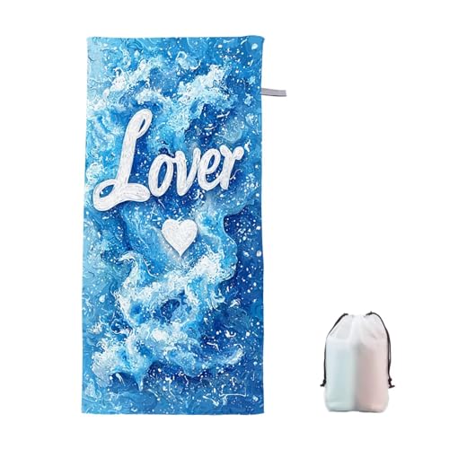 Strandtuch Blau Mikrofaser Handtuch Strandtuch XXL 90x180cm Brief Saunahandtuch Saugfähig Schnelltrocknend Badehandtuch Groß Sandfrei Strandhandtuch, Weiches Leichtes Reisehandtuch für Urlaub S-2 von Ciooyxee