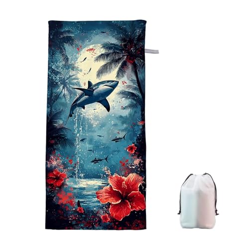 Strandtuch Hai Mikrofaser Handtuch Strandtuch XXL 90x200cm Blume Saunahandtuch Saugfähig Schnelltrocknend Badehandtuch Groß Sandfrei Strandhandtuch, Weiches Leichtes Reisehandtuch für Urlaub Reise M-6 von Ciooyxee