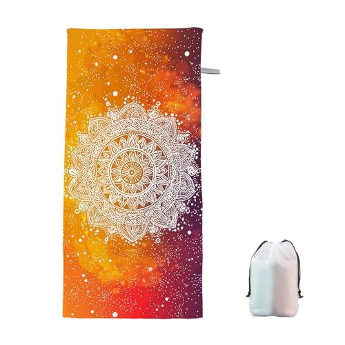 Strandtuch Mandala Mikrofaser Handtuch Strandtuch XXL 100x220cm Orange Saunahandtuch Saugfähig Schnelltrocknend Badehandtuch Groß Sandfrei Strandhandtuch, Leichtes Reisehandtuch für Urlaub Reise U-0 von Ciooyxee