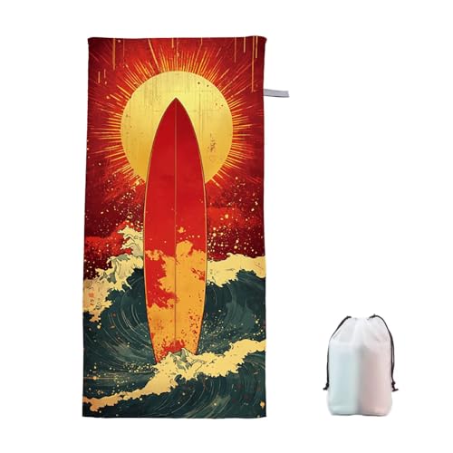 Strandtuch Retro Mikrofaser Handtuch Strandtuch XXL 60x120cm Surfbrett Saunahandtuch Saugfähig Schnelltrocknend Badehandtuch Groß Sandfrei Strandhandtuch, Leichtes Reisehandtuch für Urlaub Reise Q-0 von Ciooyxee
