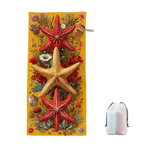 Strandtuch Seestern Mikrofaser Handtuch Strandtuch XXL 100x220cm Orange Saunahandtuch Saugfähig Schnelltrocknend Badehandtuch Groß Sandfrei Strandhandtuch, Leichtes Reisehandtuch für Urlaub Reise O-8 von Ciooyxee
