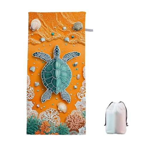Strandtuch XXL 100x200cm Turtle Microfaser Handtücher Strandhandtuch Groß Badetuch Strand Zubehör Schnelltrocknend Sporthandtuch Sandfrei Strandtuch Mikrofaser Saunatuch für Damen Männer (Orange) R-1 von Ciooyxee