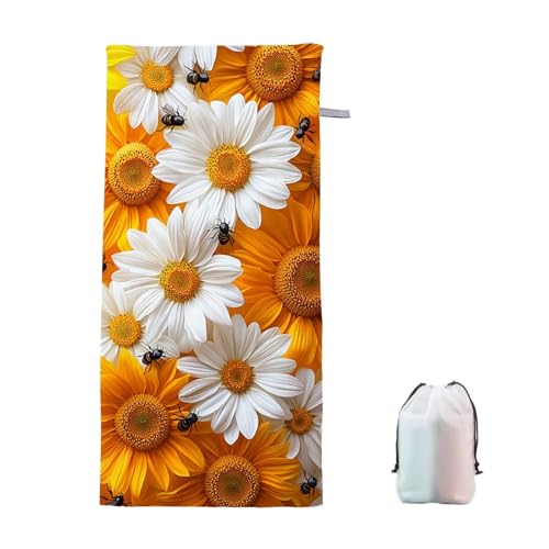 Strandtuch XXL 75x150cm Blume Microfaser Handtücher Strandhandtuch Groß Badetuch Strand Zubehör Schnelltrocknend Sporthandtuch Sandfrei Strandtuch Mikrofaser Saunatuch für Damen Männer (Gelb) T-3 von Ciooyxee