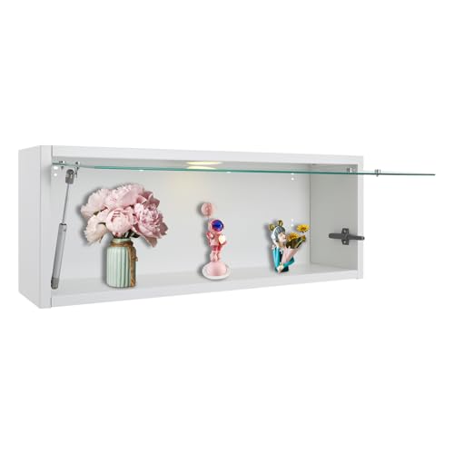 Ciounmb Wandschrank, Wandnische mit LED-Licht, 80x18x30,5cm, ohne Fliesen, Kohlenstoffstahl, gehärtetes Glas, ideal für Badezimmeraufbewahrung, Weiß von Ciounmb