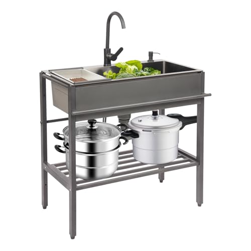Edelstahl-Spülbecken 80x45cm: Einbecken-Spüle mit Seifenspender und Abtropfkorb, ideal für Küche und Außenbereich Edelstahl-Spülbecken 80x45cm: Einbecken-Spüle mit Seifenspender und Abtropfkorb, ideal für Küche und Außenbereich von Ciounmb