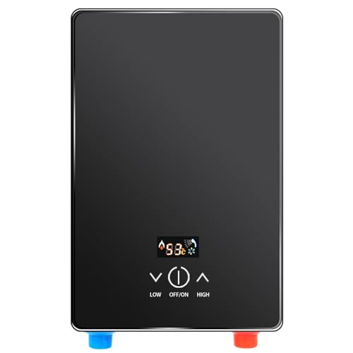 Elektronischer Durchlauferhitzer 6500W: Präzise Temperatursteuerung für Waschtisch, Dusche, Badewanne - Druckfest, 0.2-0.6MPa, 30-55℃/86-131℉, LED-Anzeige, Ohne Stecker (Schwarz) von Ciounmb