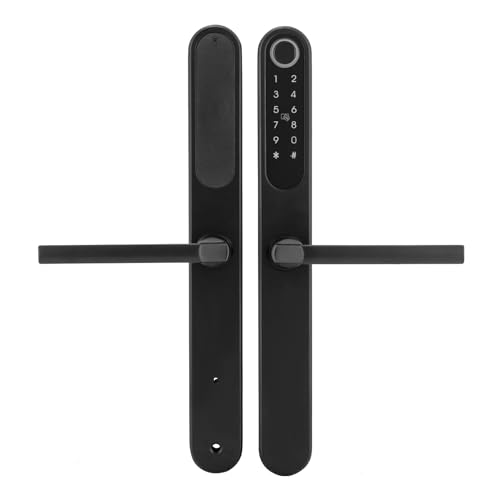 Türschloss Fingerabdruck, Smart Home Türgriff mit Fingerprint, Karte und PIN, Bluetooth, mechanischer Schlüssel, verwaltbar mit APP (Schwarz) von Ciounmb