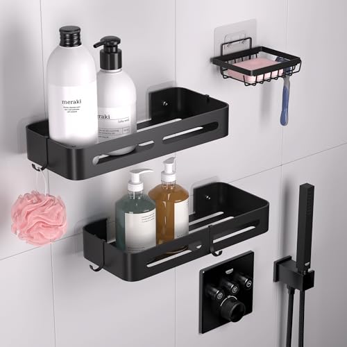Ciovra Design Duschablage ohne Bohren-Duschregal 3er Set-Rostfrei-Kleben & Bohren-Schwarz - Badregal-Modern & Elegant - inkl. Klebepads & Montageset von Ciovra Design