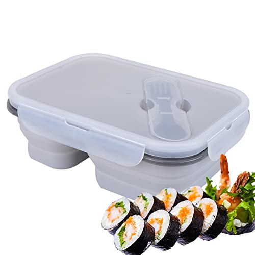 Cipliko Zusammenklappbare Lunchbox-Behälter,Silikon-Lunchbox Zwei Gitter Silikon-Lunchbox | Lunchbox Mikrowellenherd Heizung Faltbare Lunchbox Lunchbox Frischhaltebox von Cipliko