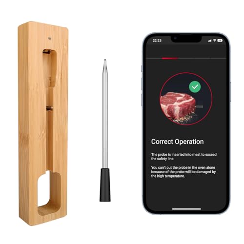 CirSureas Fleischthermometer Kabellos Bluetooth Grillthermometer IP67 Meat Thermometer Bratenthermometer für Backofen Grill Smoker Rotisserie Airfryer Sicher im Geschirrspüler von CirSureas