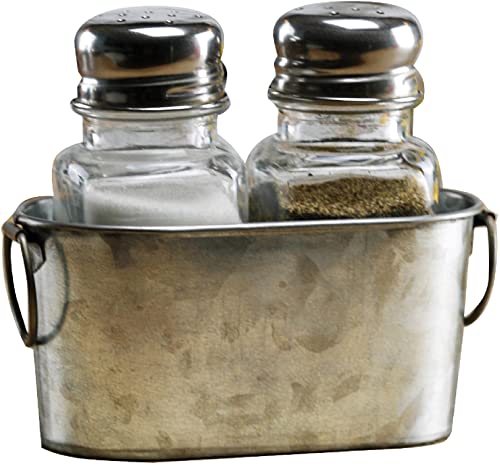 Circleware Living Spaces Eleganter Salz- und Pfefferstreuer aus Glas, transparenter Bodenbehälter mit Edelstahl-Oberseite, perfekt für Himalaya-Gewürze, 78 ml, in glasierter Metallwanne von Circleware