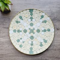 11-Zoll Keramik Fliesen Mosaik Schmuckschale, Grün Gelb Und Weiß Kreise, Retro Mid Century Modern Dekor von CircularVintage