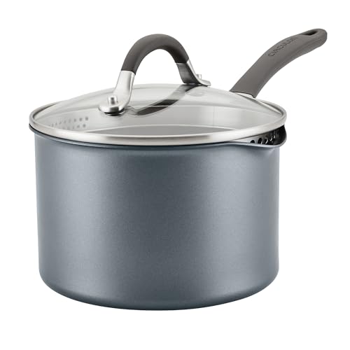 Circulon Scratch Defense Antihaft-Saucenpfanne mit Deckel 18 cm - 2,8 l Induktions-Saucenpfanne mit Siebdeckel und Ausgießrändern, spülmaschinenfestes und ofenfestes Kochgeschirr, Grau von Circulon