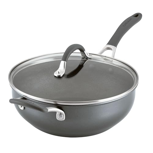 Circulon Scratch Defense Chefpfanne mit Deckel 26cm – Induktionsgeeignete Chefpfanne mit extremer Antihaftbeschichtung und Glasdeckel, spülmaschinen- und ofenfest, Grau von Circulon