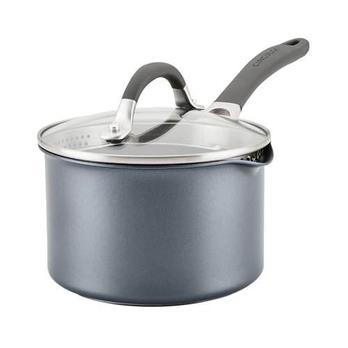 Circulon Scratch Defense Non Stick Kochtopf mit Deckel 16cm - 1.9L Induktionskochtopf mit Abgießdeckel und Ausgusstüllen, spülmaschinenfest und ofenfest, Graphit-Pewter-Finish von Circulon