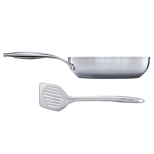 Circulon SteelShield Edelstahl Pfanne Induktion mit Pfannenwender - Bratpfanne 22 cm- Spülmaschinenfest Pfannen mit Genietete Stay-Cool-Griffe von Circulon