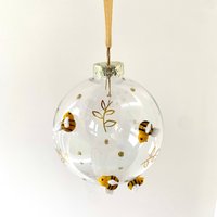 3D Bienen Und Blumen Design Glas Weihnachtsbaumkugel - Festliche Winter Eco Insekten Blumengarten Natur Tiere Honig Geschenk Familie Freunde von CirencesterChristmas