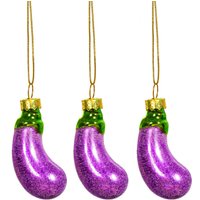 Mini Aubergine Glas Weihnachtsbaum Hängende Dekorationen | 3Er Set - Festliches Winter Essen Feinschmecker Koch Purple Sparkle Glitter Geschenk von CirencesterChristmas