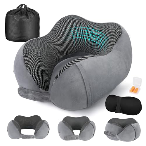 Cirorld Nackenkissen Flugzeug, Nackenhörnchen Erwachsene, Reisekissen Memory Foam, Verstellbares Kompaktes Nackenkissen Reise, Ergonomisches Weich Atmungsaktiv mit Ohrstöpseln, Augenmaske,Tragetasche Cirorld Nackenkissen Flugzeug, Nackenhörnchen Erwachsene, Reisekissen Memory Foam, Verstellbares Kompaktes Nackenkissen Reise, Ergonomisches Weich Atmungsaktiv mit Ohrstöpseln, Augenmaske,Tragetasche von Cirorld