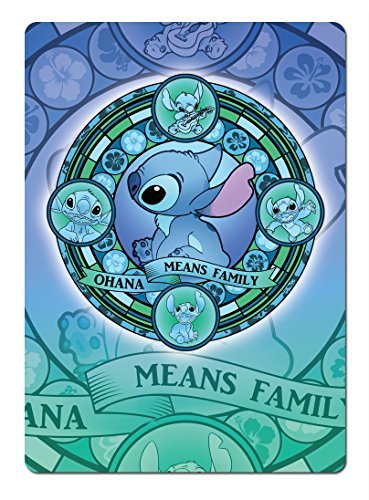 Glasmalerei, Lilo & Stitch, Ohana, Blau, Metall-Wandschild mit inspirierender Aufschrift - von Cirrus