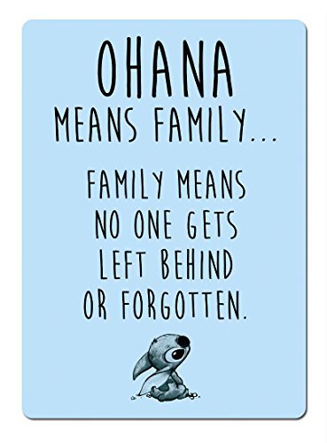 Ohana bedeutet Familie – Blau. – Metall-Wandschild mit inspirierender Aufschrift Lilo Stitch von Cirrus