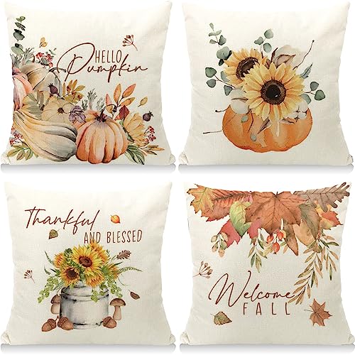 Cirzone Herbst Deko Herbst Kissenbezug 45 x 45 cm 4er Set Sonnenblume Kürbis Herbst Dekorative Kissen Herbst Dekoration für Home Garten Sofa Schlafzimmer von Cirzone