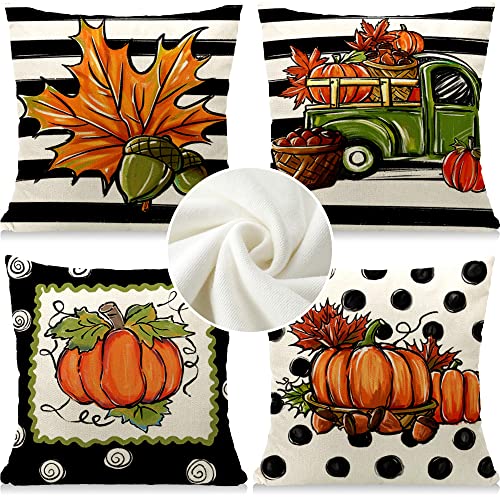 Cirzone Herbst Kissenbezug 45 x 45 cm 4er Set LKW Kürbis Ahornblätter Kurzer Plüsch Herbst Dekorative Kissen Herbst Deko Herbst Dekoration für Home Sofa Schlafzimmer von Cirzone