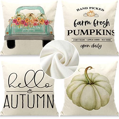 Cirzone Herbst Kissenbezug 45 x 45 cm 4er Set LKW Kürbis Hello Autumn Kurzer Plüsch Herbst Dekorative Kissen Herbst Deko Herbst Dekoration für Home Sofa Schlafzimmer von Cirzone