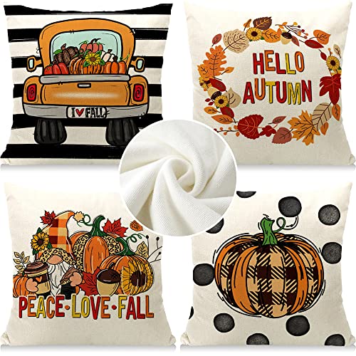 Cirzone Herbst Kissenbezug 45 x 45 cm 4er Set LKW Kürbis Kurzer Plüsch Streifen Herbst Dekorative Kissen Herbst Deko Herbst Dekoration für Home Sofa Schlafzimmer von Cirzone