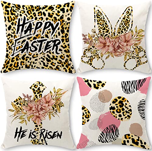 Cirzone Kissenbezug Ostern 40x40 cm 4er Set Ostern Deko Kissenhülle Ostern Hasenohren Kissenhülle Ostern Dekoration für Heim Sofa Garten Schlafzimmer von Cirzone